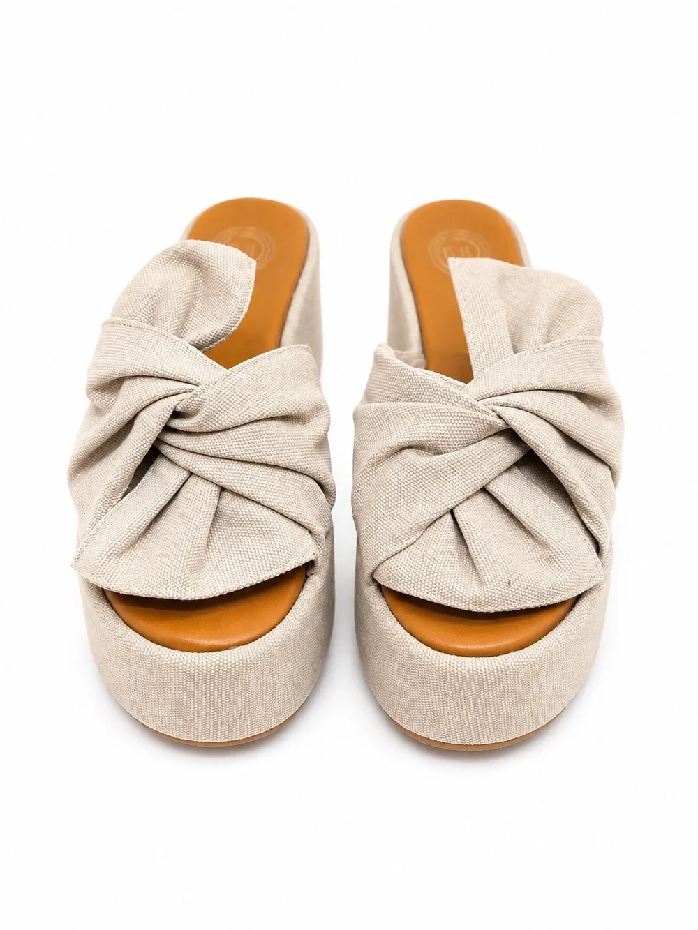 Made in Italy Camilla Benedetti Knotted Canvas Platform Slide — Sand
